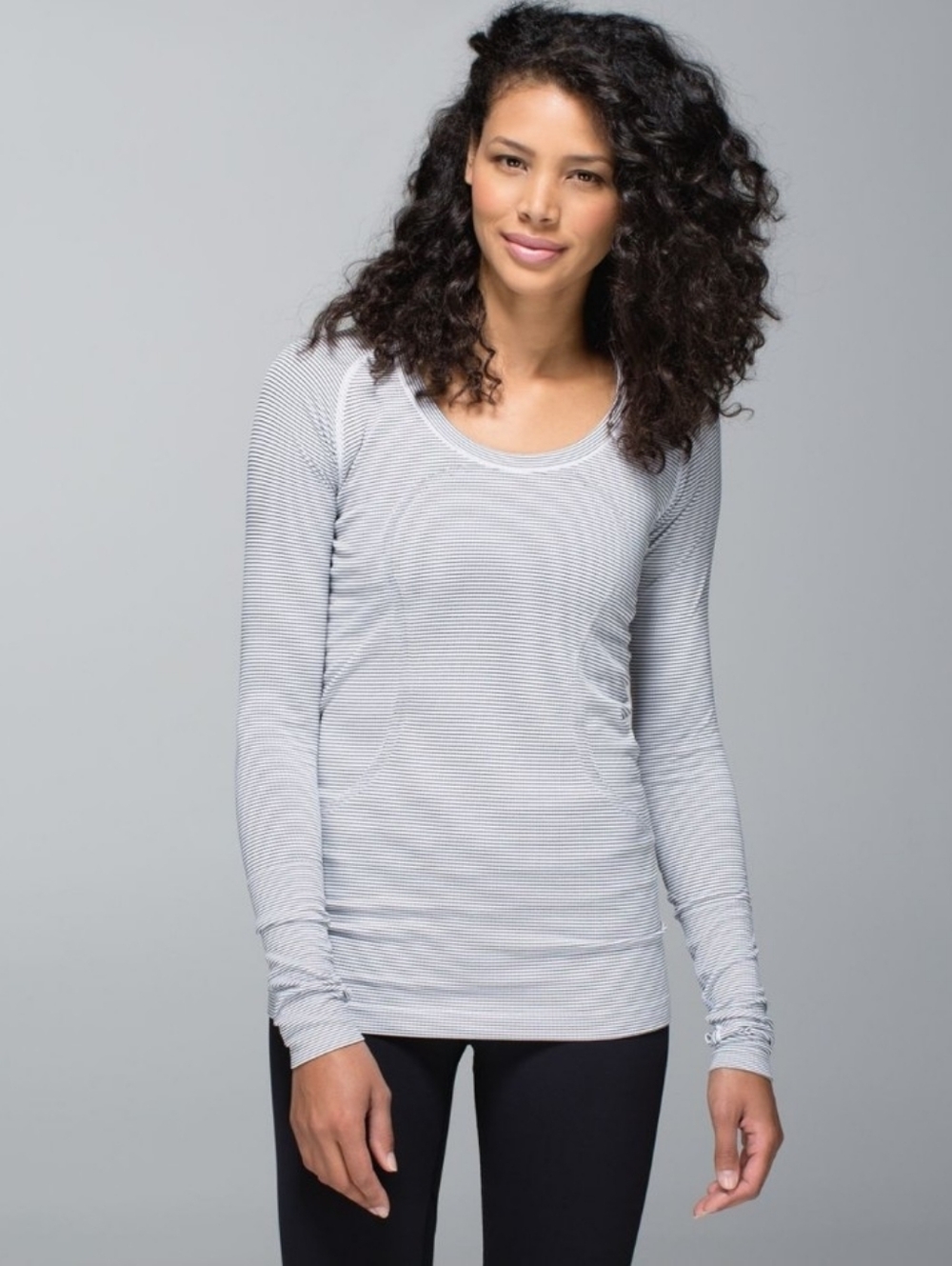 Lululemon Run Swiftly Tech Long Sleeve Scoop Neck Tee, Hyper Stripe White EUC, 8